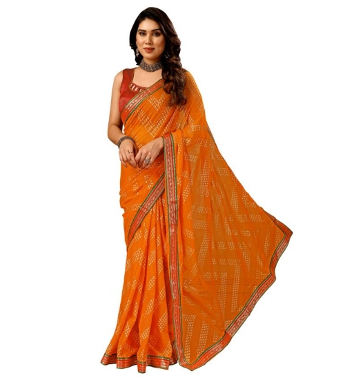 Generic Women's Zomto Zig Zag Saree With Unstitched Blouse (Yellow, 5-6 Mtrs)