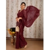 Generic Women's Chiffon Fabric Line Saree With Unstitched Blouse (Maroon, 5-6 Mtrs)