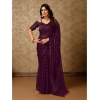Generic Women's Chiffon Fabric Line Saree With Unstitched Blouse (Purple, 5-6 Mtrs)