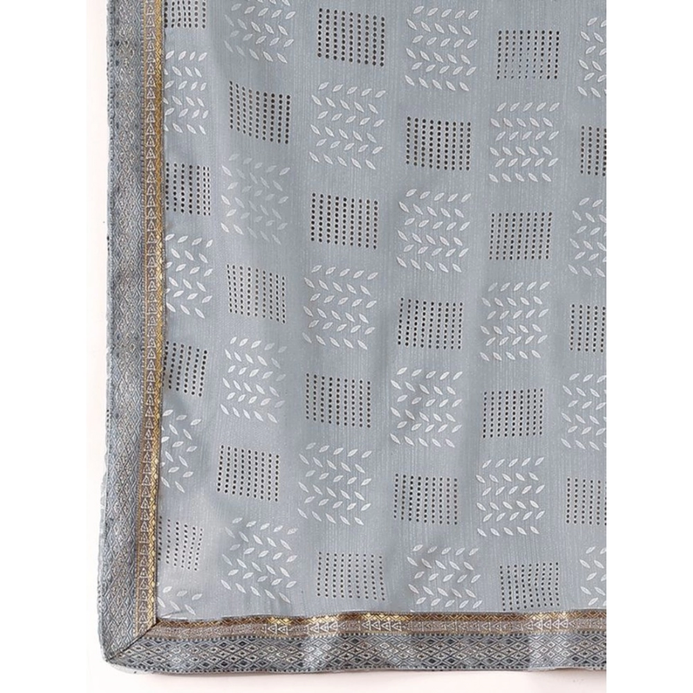 Generic Women's Zomto Checked Saree With Unstitched Blouse (Grey, 5-6 Mtrs) Generic Women's Zomto Checked Saree With Unstitched Blouse (Grey, 5-6 Mtrs)