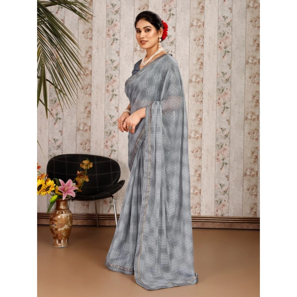 Generic Women's Zomto Checked Saree With Unstitched Blouse (Grey, 5-6 Mtrs) Generic Women's Zomto Checked Saree With Unstitched Blouse (Grey, 5-6 Mtrs)