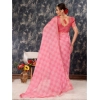 Generic Women's Zomto Checked Saree With Unstitched Blouse (Pink, 5-6 Mtrs)