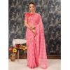 Generic Women's Zomto Checked Saree With Unstitched Blouse (Pink, 5-6 Mtrs)