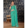 Generic Women's Zomto Checked Saree With Unstitched Blouse (Rama Green, 5-6 Mtrs)