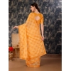Generic Women's Zomto Checked Saree With Unstitched Blouse (Yellow, 5-6 Mtrs)