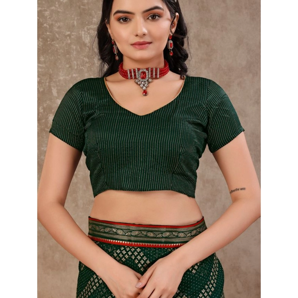 Generic Women's Zomto Zig Zag Saree With Unstitched Blouse (Green, 5-6 Mtrs) Generic Women's Zomto Zig Zag Saree With Unstitched Blouse (Green, 5-6 Mtrs)