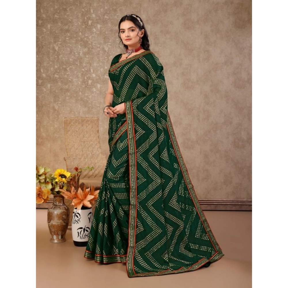 Generic Women's Zomto Zig Zag Saree With Unstitched Blouse (Green, 5-6 Mtrs) Generic Women's Zomto Zig Zag Saree With Unstitched Blouse (Green, 5-6 Mtrs)