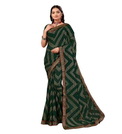 Generic Women's Zomto Zig Zag Saree With Unstitched Blouse (Green, 5-6 Mtrs)