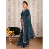 Generic Women's Zomto Zig Zag Saree With Unstitched Blouse (Blue, 5-6 Mtrs)