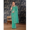 Generic Women's Zomto Printed Saree With Unstitched Blouse (Turquoise Green, 5-6 Mtrs)