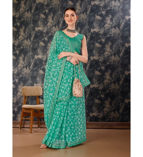 Generic Women's Zomto Printed Saree With Unstitched Blouse (Turquies Green, 5-6 Mtrs)