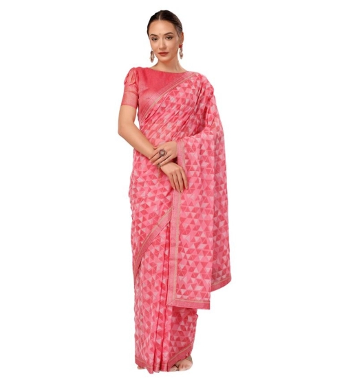 Generic Women's Zomto Printed Saree With Unstitched Blouse (Pink, 5-6 Mtrs)