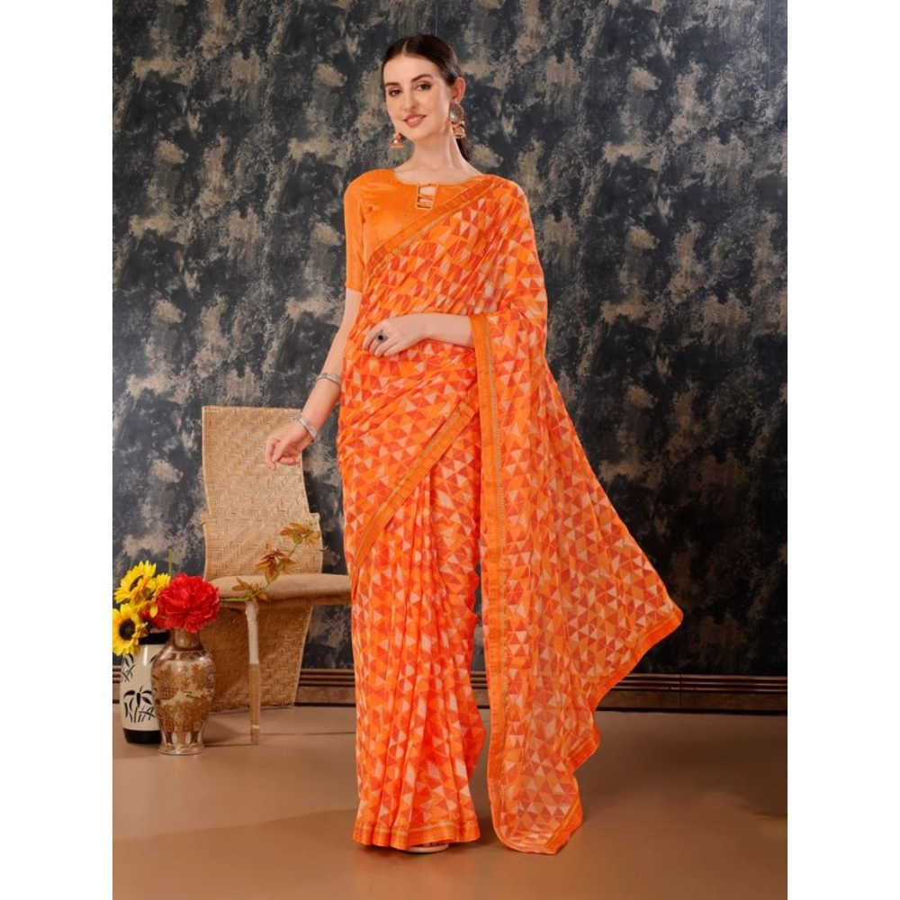 Generic Women's Zomto Printed Saree With Unstitched Blouse (Dark Orange, 5-6 Mtrs) Generic Women's Zomto Printed Saree With Unstitched Blouse (Dark Orange, 5-6 Mtrs)