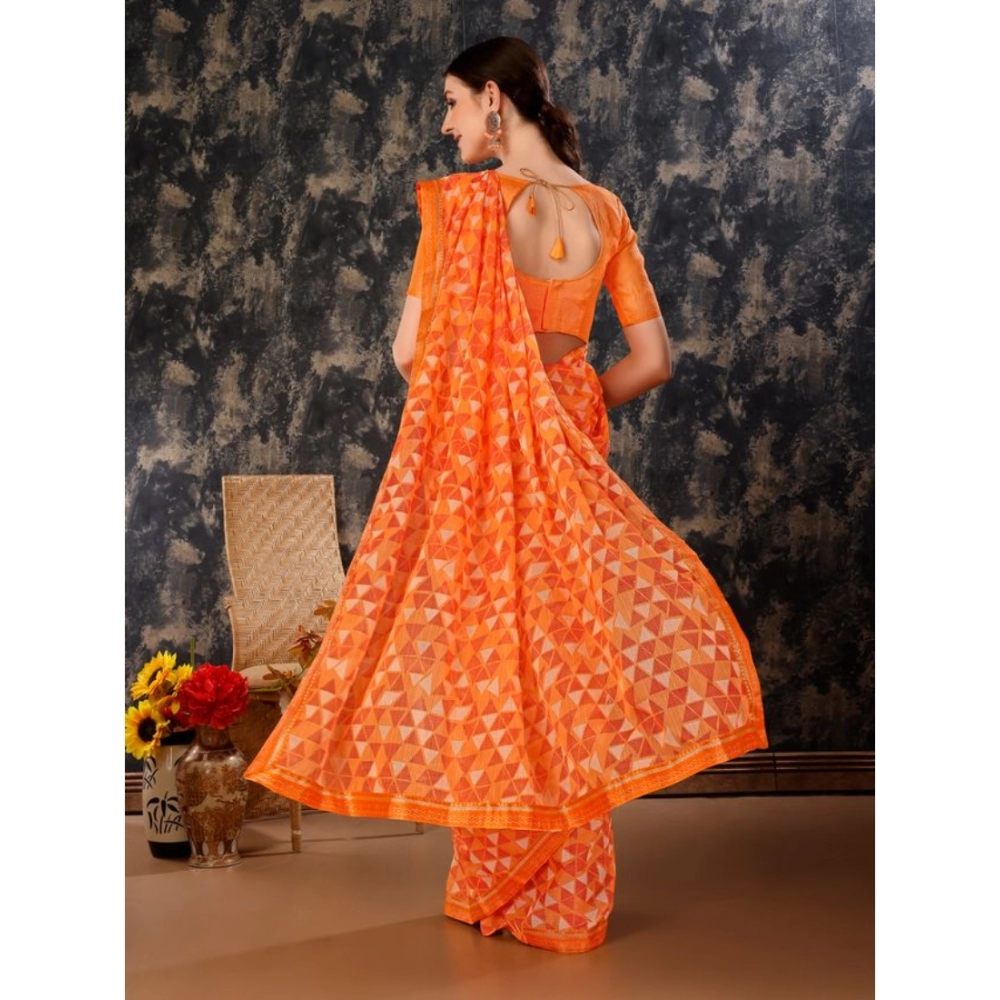 Generic Women's Zomto Printed Saree With Unstitched Blouse (Dark Orange, 5-6 Mtrs) Generic Women's Zomto Printed Saree With Unstitched Blouse (Dark Orange, 5-6 Mtrs)