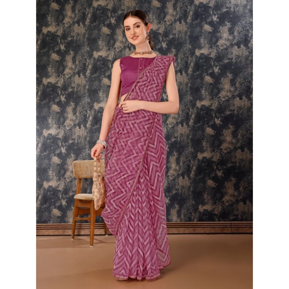 Generic Women's Linen Zig Zag Saree With Unstitched Blouse (Purple, 5-6 Mtrs)