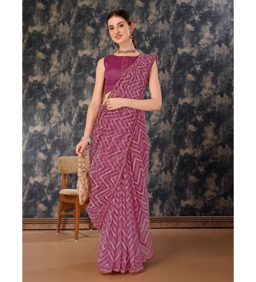 Generic Women's Linen Zig Zag Saree With Unstitched Blouse (Purple, 5-6 Mtrs)