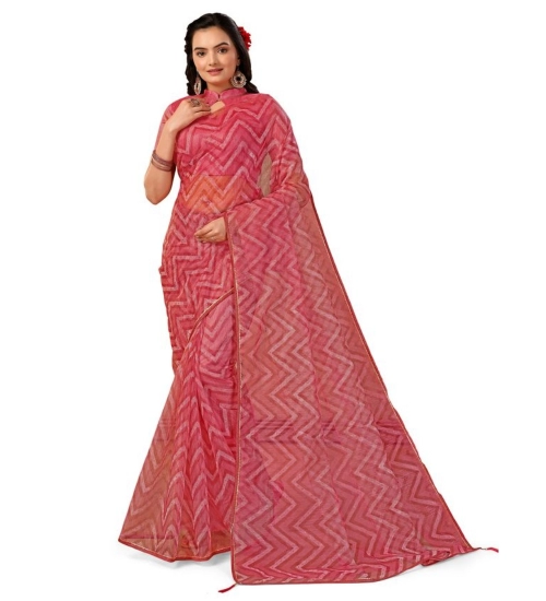 Generic Women's Linen Zig Zag Saree With Unstitched Blouse (Pink, 5-6 Mtrs)