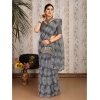 Generic Women's Linen Floral Printed Saree With Unstitched Blouse (Grey, 5-6 Mtrs)