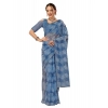 Generic Women's Linen Floral Printed Saree With Unstitched Blouse (Blue, 5-6 Mtrs)