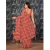 Generic Women's Linen Floral Printed Saree With Unstitched Blouse (Peach, 5-6 Mtrs)
