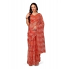 Generic Women's Linen Floral Printed Saree With Unstitched Blouse (Peach, 5-6 Mtrs)