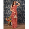 Generic Women's Linen Floral Printed Saree With Unstitched Blouse (Peach, 5-6 Mtrs)