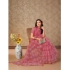 Generic Women's Linen Floral Printed Saree With Unstitched Blouse (Pink, 5-6 Mtrs)