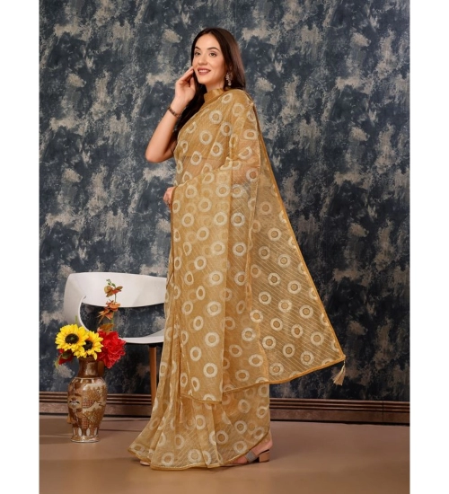 Generic Women's Linen Gola Printed Saree With Unstitched Blouse (Beige, 5-6 Mtrs)