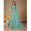 Generic Women's Linen Gola Printed Saree With Unstitched Blouse (Turquoise Green, 5-6 Mtrs)