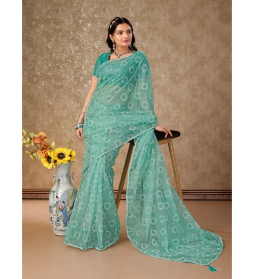 Generic Women's Linen Gola Printed Saree With Unstitched Blouse (Turquies Green, 5-6 Mtrs)
