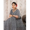 Generic Women's Linen Zig Zag Saree With Unstitched Blouse (Grey, 5-6 Mtrs)