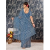 Generic Women's Linen Zig Zag Saree With Unstitched Blouse (Blue, 5-6 Mtrs)