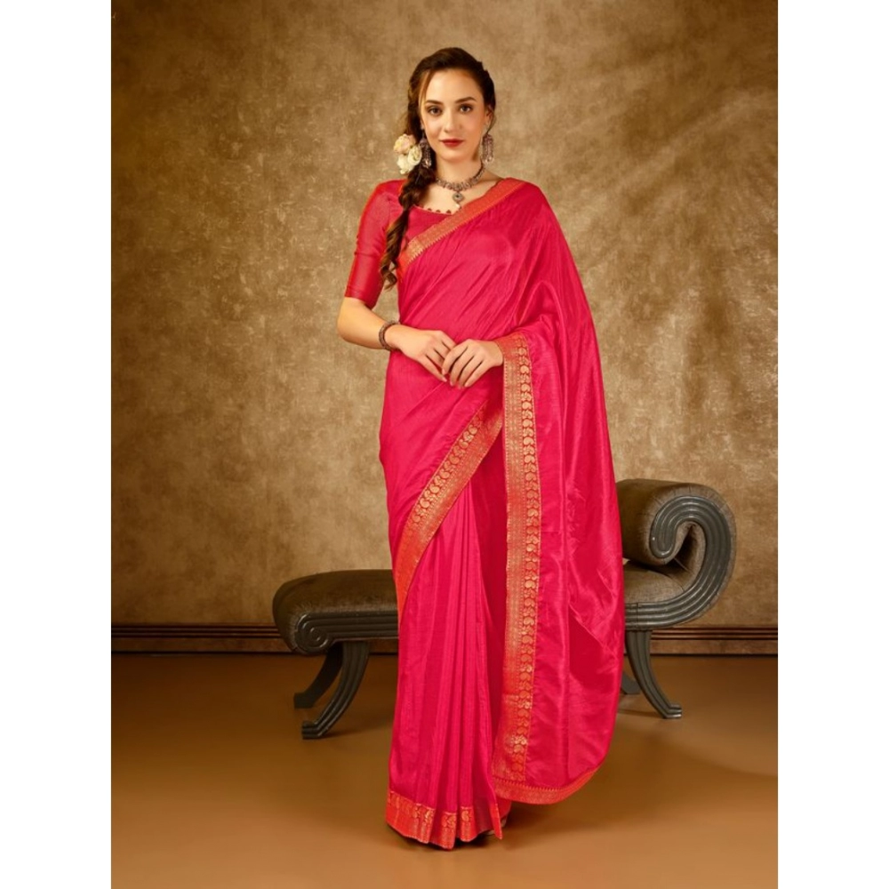 Generic Women's Vichitra Plain Saree With Unstitched Blouse (Pink, 5-6 Mtrs) Generic Women's Vichitra Plain Saree With Unstitched Blouse (Pink, 5-6 Mtrs)
