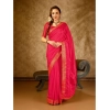 Generic Women's Vichitra Plain Saree With Unstitched Blouse (Pink, 5-6 Mtrs)