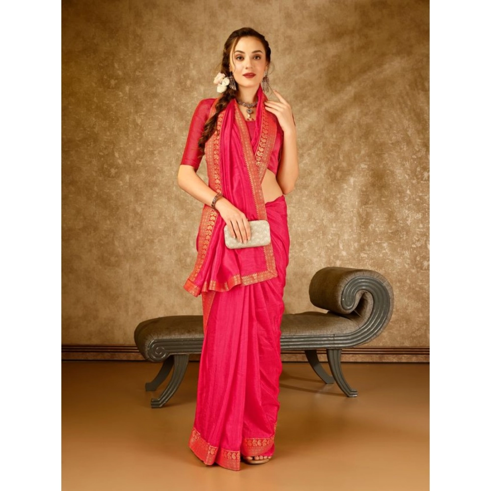Generic Women's Vichitra Plain Saree With Unstitched Blouse (Pink, 5-6 Mtrs) Generic Women's Vichitra Plain Saree With Unstitched Blouse (Pink, 5-6 Mtrs)