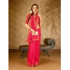 Generic Women's Vichitra Plain Saree With Unstitched Blouse (Pink, 5-6 Mtrs)