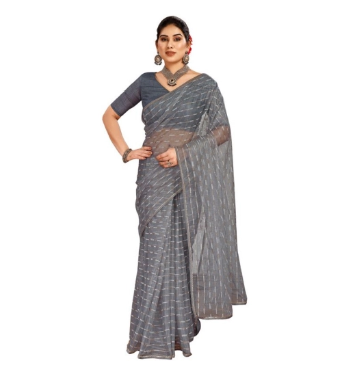Generic Women's Linen Line Saree With Unstitched Blouse (Grey, 5-6 Mtrs)