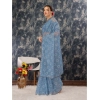 Generic Women's Linen Line Saree With Unstitched Blouse (Sky Blue, 5-6 Mtrs)