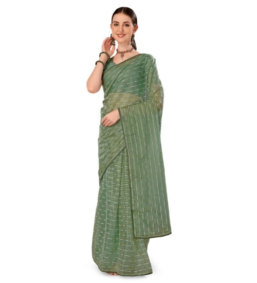 Generic Women's Linen Line Saree With Unstitched Blouse (Green, 5-6 Mtrs)
