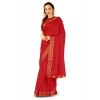 Generic Women's Vichitra Swiroshki Butta Saree With Unstitched Blouse (Red, 5-6 Mtrs)