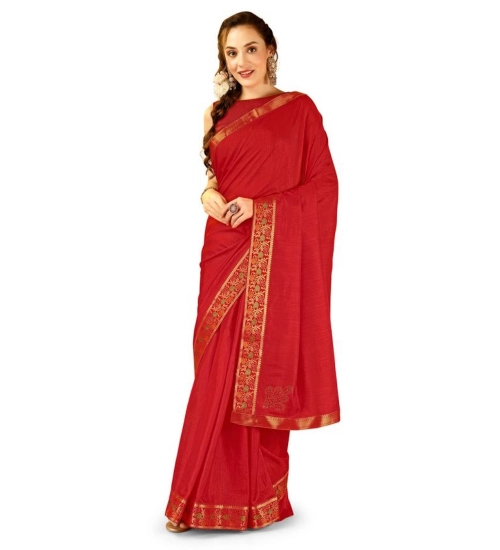 Generic Women's Vichitra Swiroshki Butta Saree With Unstitched Blouse (Red, 5-6 Mtrs)