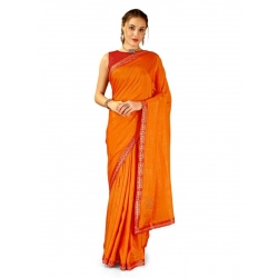 Generic Women's Vichitra Swiroshki Butta Saree With Unstitched Blouse (Yellow, 5-6 Mtrs)