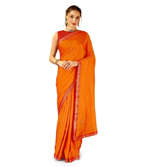 Generic Women's Vichitra Swiroshki Butta Saree With Unstitched Blouse (Yellow, 5-6 Mtrs)