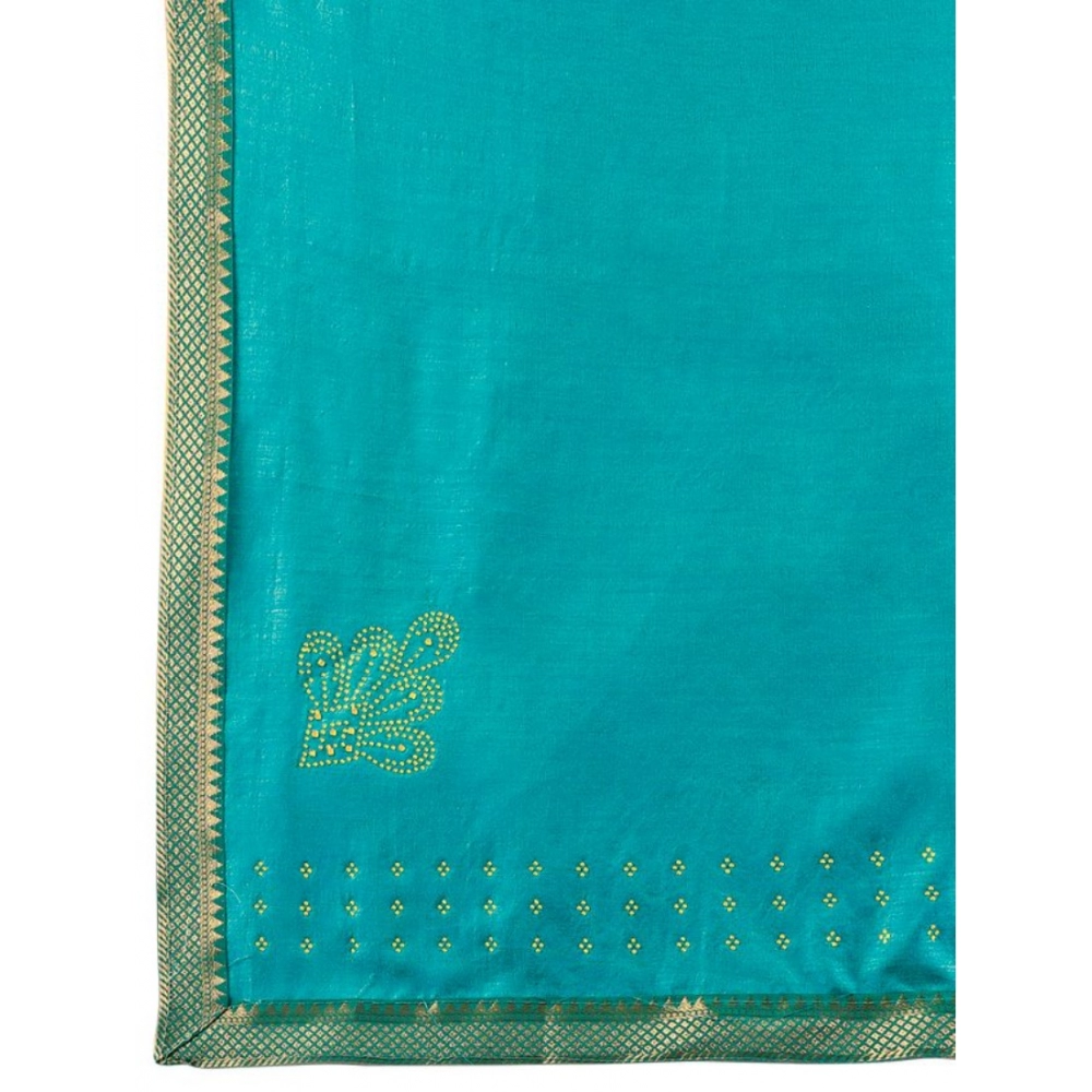 Generic Women's Vichitra Swiroshki Butta Saree With Unstitched Blouse (Teal Blue, 5-6 Mtrs) Generic Women's Vichitra Swiroshki Butta Saree With Unstitched Blouse (Teal Blue, 5-6 Mtrs)