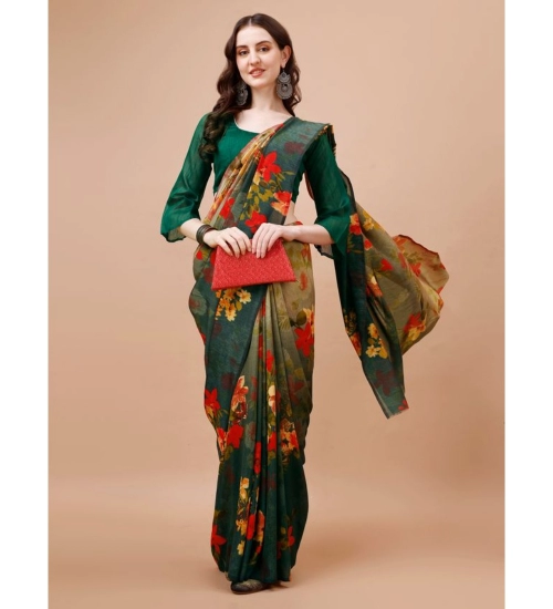 Generic Women's PC Vichitra Floral Printed Saree With Unstitched Blouse (Multicolor, 5-6 Mtrs)
