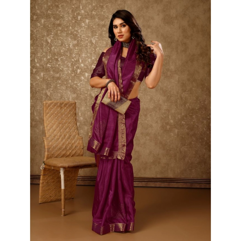Generic Women's Vichitra Swiroshki Butta Saree With Unstitched Blouse (Wine, 5-6 Mtrs) Generic Women's Vichitra Swiroshki Butta Saree With Unstitched Blouse (Wine, 5-6 Mtrs)