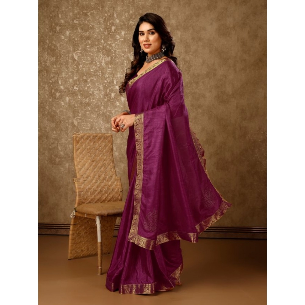 Generic Women's Vichitra Swiroshki Butta Saree With Unstitched Blouse (Wine, 5-6 Mtrs) Generic Women's Vichitra Swiroshki Butta Saree With Unstitched Blouse (Wine, 5-6 Mtrs)