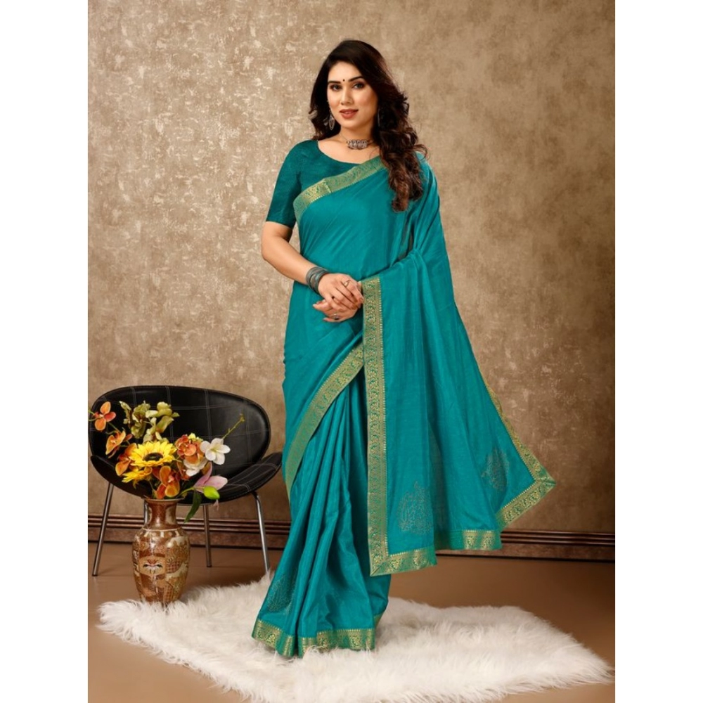Generic Women's Vichitra Swiroshki Butta Saree With Unstitched Blouse (Teal Blue, 5-6 Mtrs) Generic Women's Vichitra Swiroshki Butta Saree With Unstitched Blouse (Teal Blue, 5-6 Mtrs)
