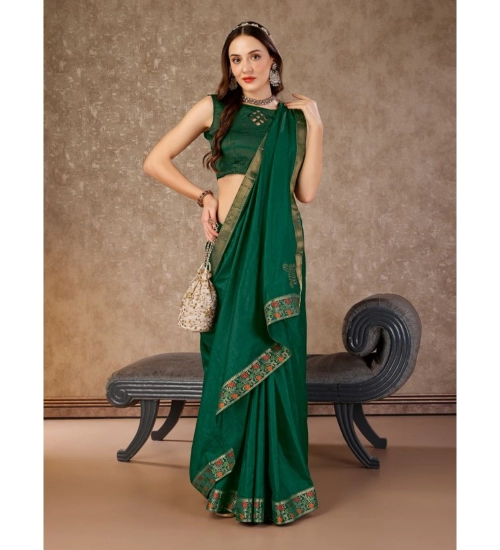 Generic Women's Vichitra Swiroshki Butta Saree With Unstitched Blouse (Green, 5-6 Mtrs)
