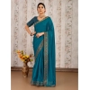 Generic Women's Vichitra Swiroshki Butta Saree With Unstitched Blouse (Teal Blue, 5-6 Mtrs)